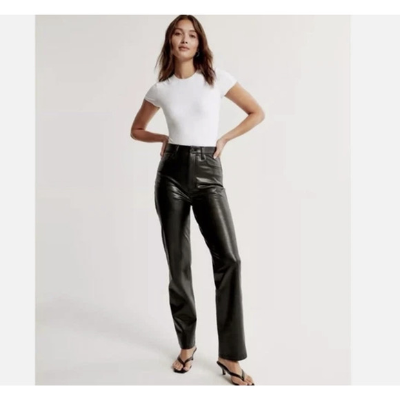 Abercrombie & Fitch The 90s Straight Ultra High Rise Leather Pant Size 35 / 20R - Picture 1 of 11